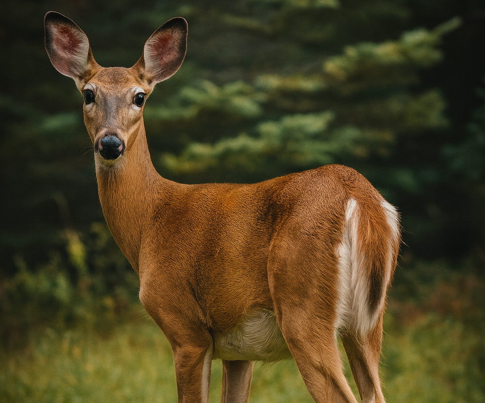 White-tailed deer with raised white tail